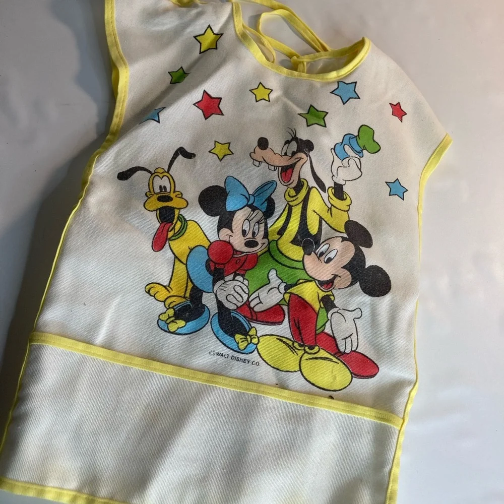 VTG Disney Mickey, Minnie Mouse, Pluto, Goofy Print Kitchen Apron Bib One Size